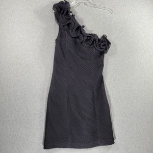 Calvin Klein Womens Cocktail Dress One Shoulder Black Ruffle Neckline Size 8